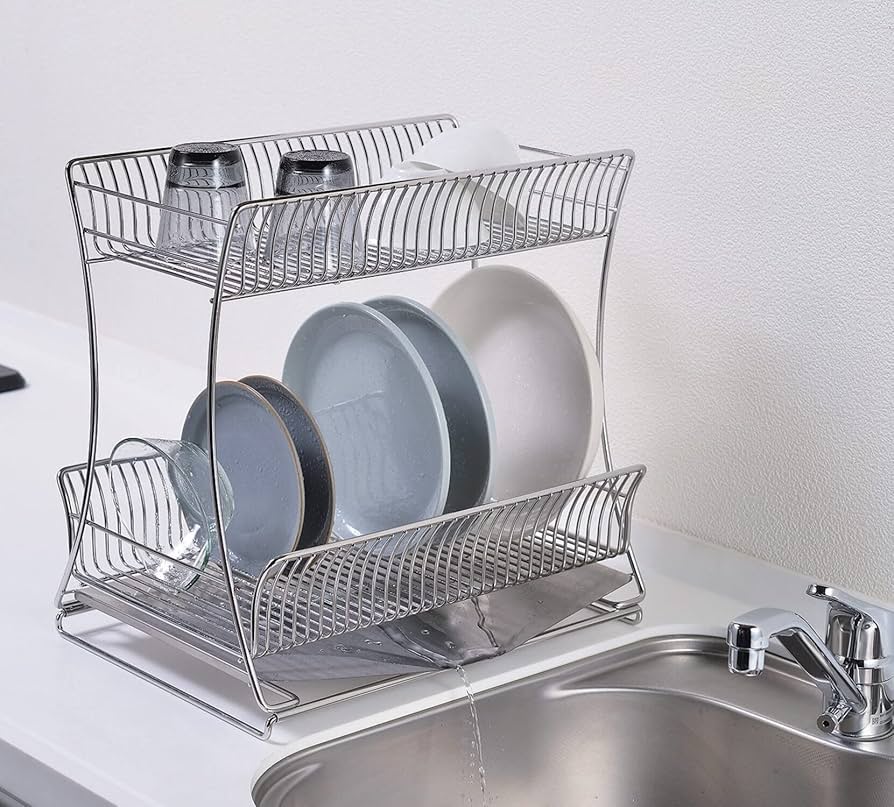 Amazon｜パール金属 水切りラック 2段 スライド式 18-8